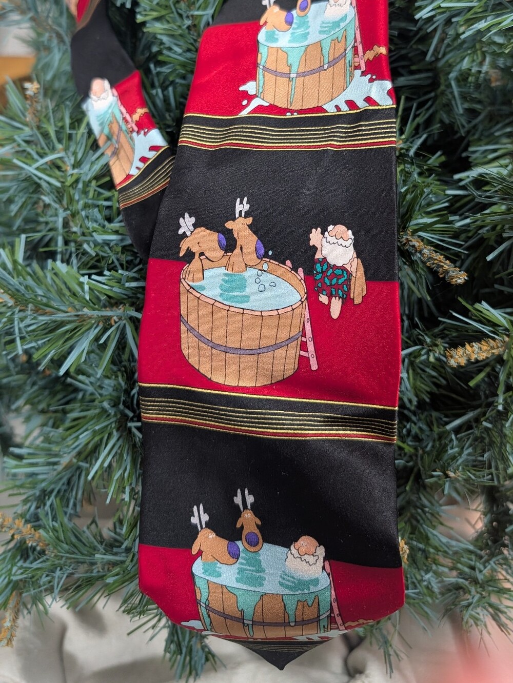 KERSTEN BROS. Jolly Ol' Nickties Christmas Neck Tie 2 Reindeers Santa Claus Fun